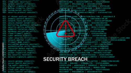 Digital Cyber Security Warning SECURITY BREACH Interface with Radar Scan. 4k video animation 