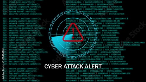 Digital Cyber Security Warning CYBER ATTACK ALERT Interface with Radar Scan. 4k video animation 