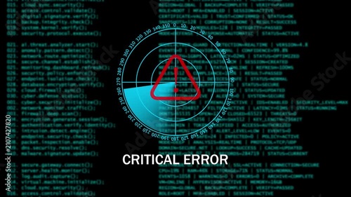 Digital Cyber Security Warning critical error Interface with Radar Scan. 4k video animation 