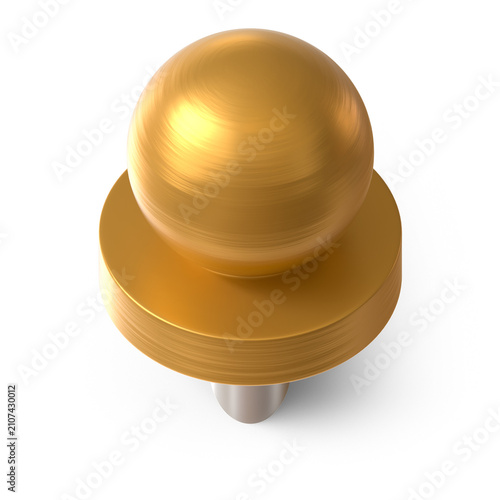 push pin stationery element 3d render metallic gold color