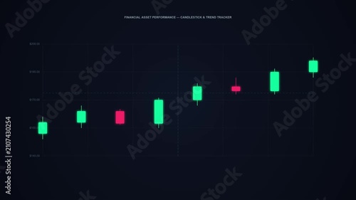 Animated Financial Asset Performance Chart Displaying a Rising Candlestick Trend and Yellow Tracker Line