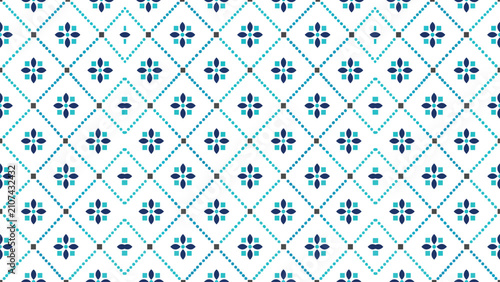 Canvastavla Blue Floral Tile Pattern with Geometric Diamonds for Seamless Texture