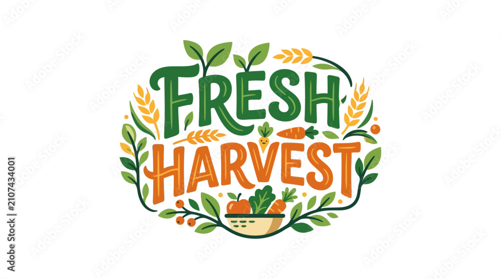 Naklejka premium Fresh Harvest Farm Produce Typography Design for Organic Local Agriculture Market