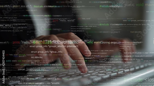 Close-up view of hands typing on a keyboard, surrounded by floating programming code and syntax, illustrating creativity and problem-solving in modern software development. Xenic