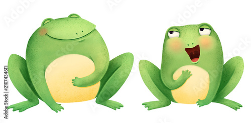 Tableau sur toile A set of watercolor illustrations with green frogs