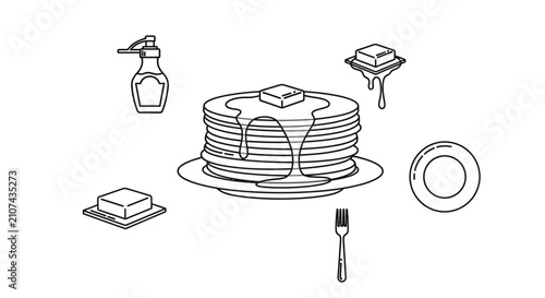 Pancakes stacked high on plate.