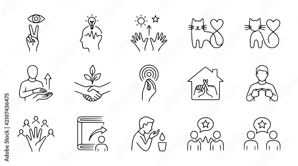 Fototapeta premium Vector Icon Set: Concepts of Growth, Connection, Ideas, and Support