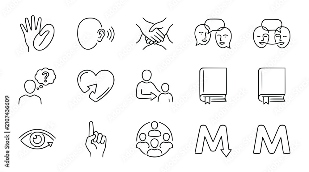 Fototapeta premium Communication & Connection Icons: Empathy, Understanding, Teamwork, Learning, Awareness
