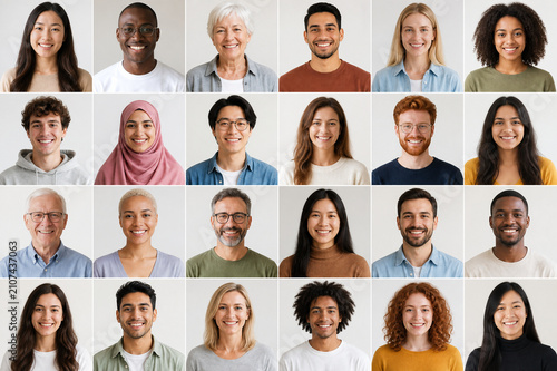 Diverse Multi-Ethnic People Portrait Grid Smiling for Community Inclusion
and Global Diversity Concept