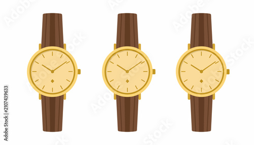 Cuadro en lienzo Wristwatches with dark brown bands and golden bezels are presented in a set to showcase elegant accessory options