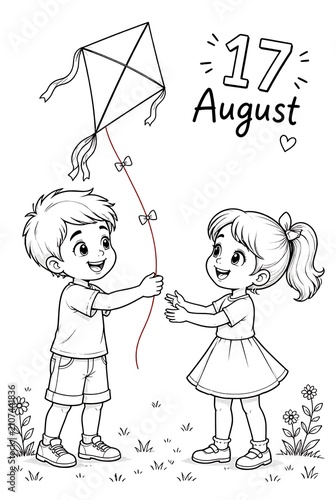 Children Flying a Kite on August 17th.