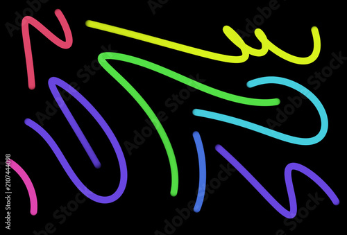 Bild auf Leinwand Colorful abstract 3d render neon tubular lines glowing on black background