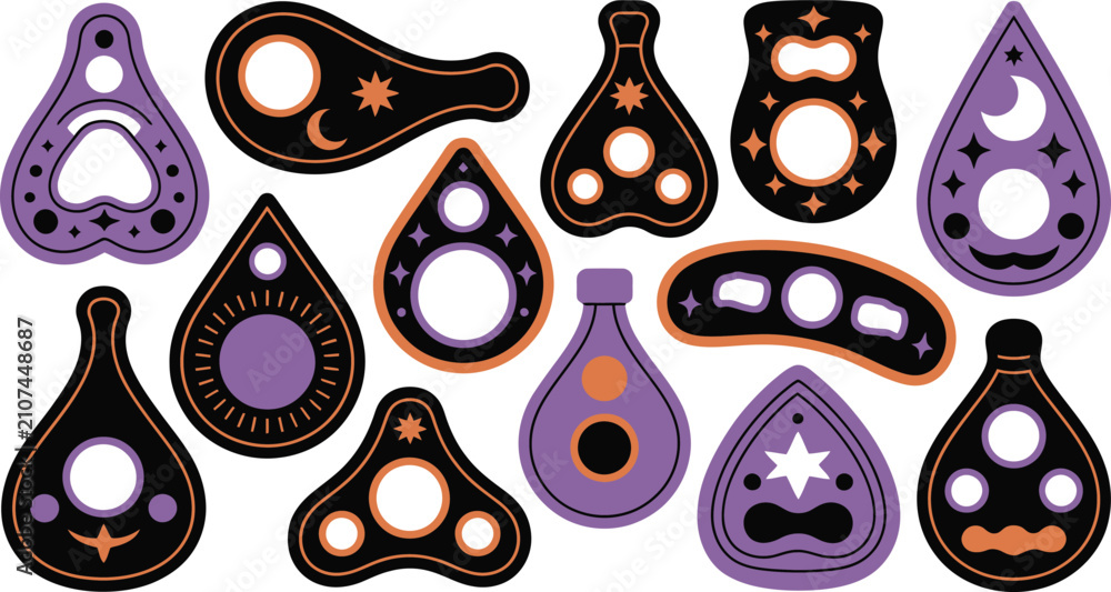 Fototapeta premium Spooky halloween shapes collection abstract ghost pumpkin and moon designs for festive decorations and graphic projects