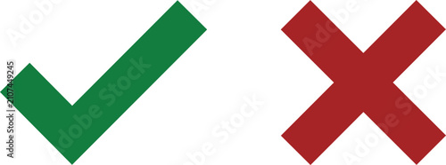 Obraz na płótnie Green check mark and red cross mark symbols for correct and incorrect choice