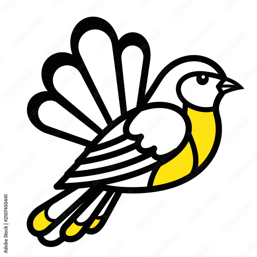 Obraz premium Stylized flying bird with yellow and white feathers.