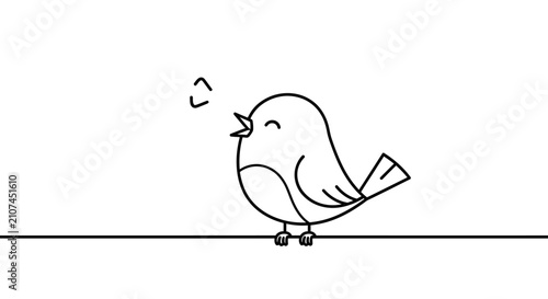 Cute cartoon bird singing on a wire, simple drawing