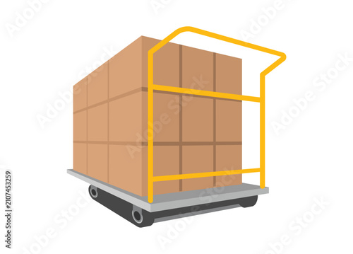 Trolley containing carboard box stack. Simple flat illustration in perspective view.
