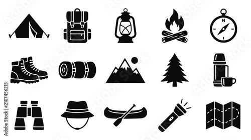 Camping and outdoor adventure vector icon set