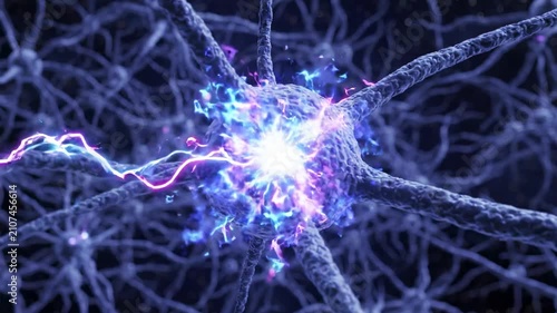 3D animation of neurons and synapses firing in the brain, neuroscience concept