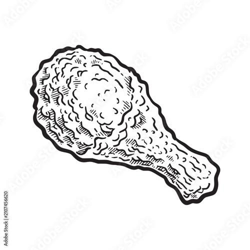 Fried chicken hand drawn illustration. Fried chicken vector line art