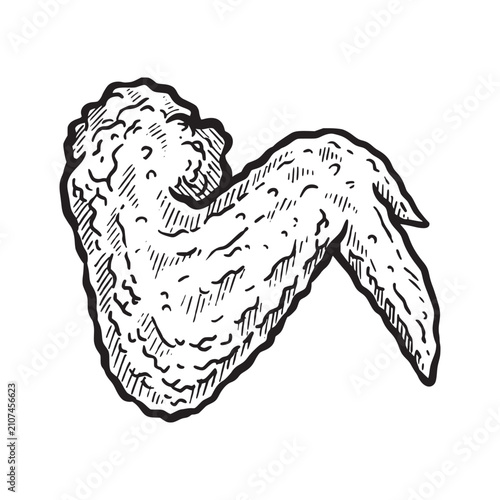 Fried chicken wing hand drawn illustration. Fried chicken wing vector line art