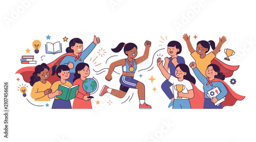 Empowered Women Achieving Success and Education Illustration