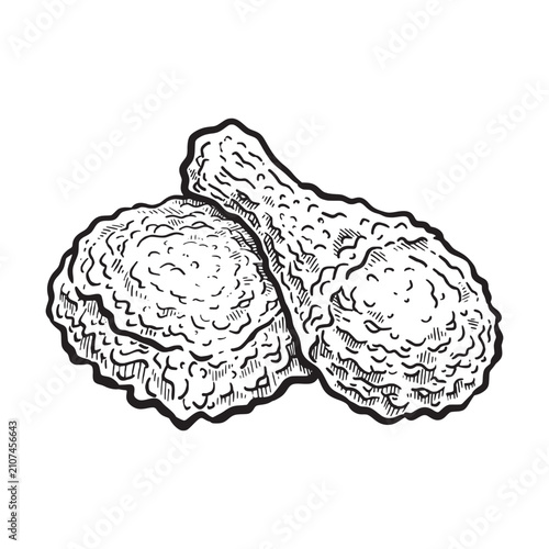 Fried chicken hand drawn illustration. Fried chicken vector line art