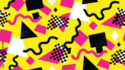 Vibrant abstract geometric pattern with neon yellow and pink shapes for bold graphic design.