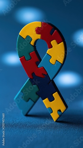 3D puzzle piece ribbon on textured background.