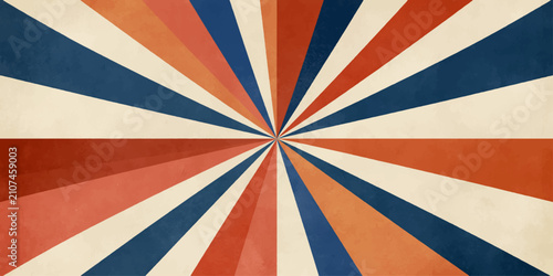Картината върху платно Retro starburst rays backdrop with muted blue orange and red colors for nostalgi