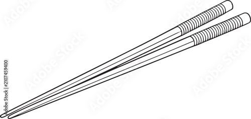 Foto Pair of Wooden Chopsticks with Textured Grips for Eating Asian Cuisine outline