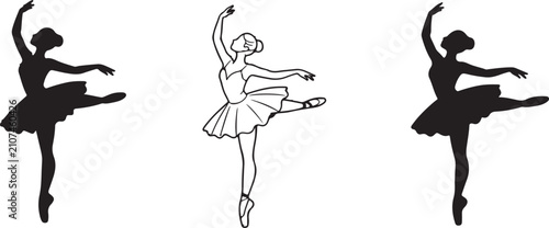 Принти на полотні Three elegant ballerina figures displayed in a collection showing a black outlin