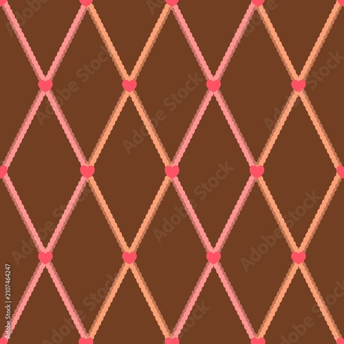 Heart Argyle Pattern with Pink and Peach Diamond Lines