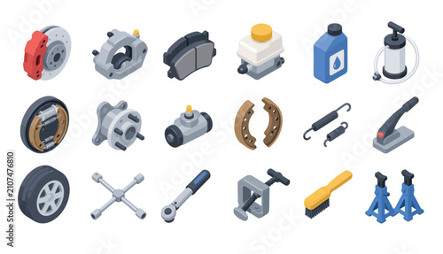Photos Collection of various automotive parts and tools illustrated.