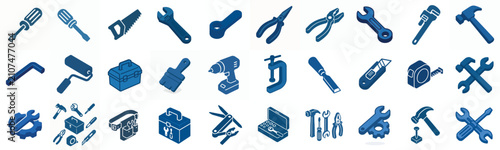 Minimalist isometric vector icon of a blue handyman tool