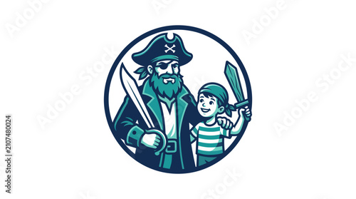 Obraz na płótnie Pirate and child with swords standing.