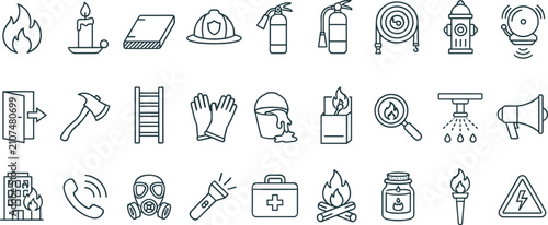 Foto Fire Safety and Emergency Response Line Icon Set Featuring Fire Prevention, Resc