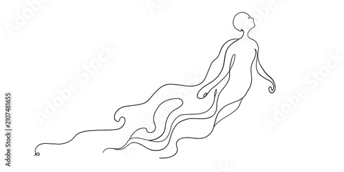 Fotografie Minimalist line art drawing of a flowing ethereal female silhouette