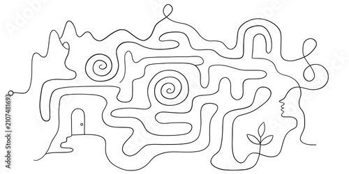 фотографія Abstract continuous line drawing of human profile and mind connection