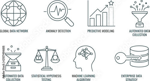 Принти на полотні Artificial Intelligence and Data Science Line Icon Set Featuring Machine Learnin