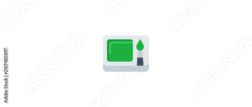 Minimalist flat vector icon of green paint palette and brush