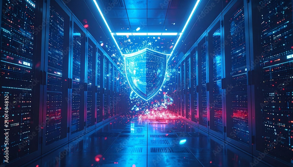 Fototapeta premium Enterprise Cyber Attack in Futuristic Data Center