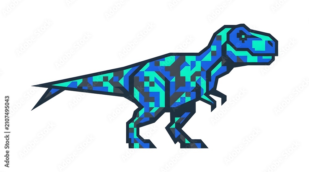 Fototapeta premium Geometric blue dinosaur illustration with mosaic pattern on white background
