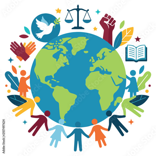 Quadro su tela Diverse human rights and global unity concept with planet earth illustration div