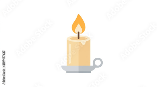 Fotografie Single lit candle with a flame and holder.