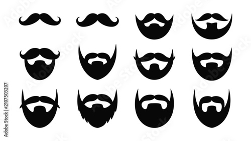Beard and Mustache Styles Silhouette Icon Set - Mens Grooming Vector
