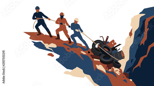 Foto Volunteers Cleaning Abandoned Mining Pit and Restoring Environmental Site