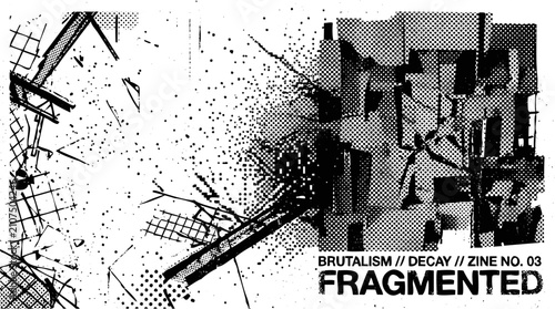 Abstract brutalism grunge texture collection with distressed geometric fragments for modern graphic design