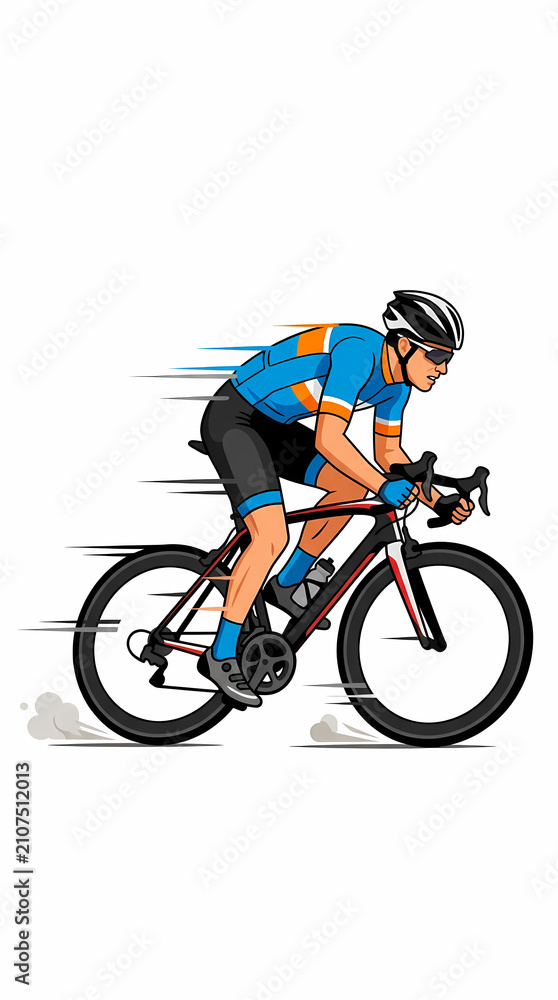 Fototapeta premium Dynamic digital illustration of a cyclist riding a bicycle at high speed.