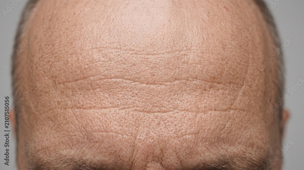 Fototapeta premium Macro Close Up Frontal View of Deep Horizontal Forehead Lines on Male Face